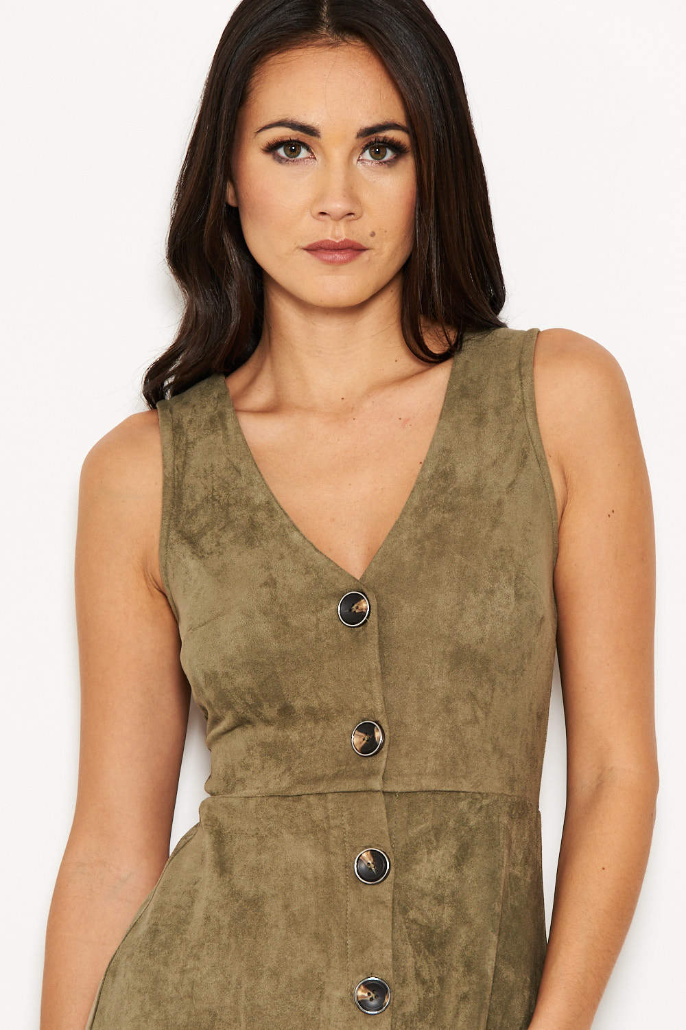 Khaki Suede Button Front Dress - Image 5
