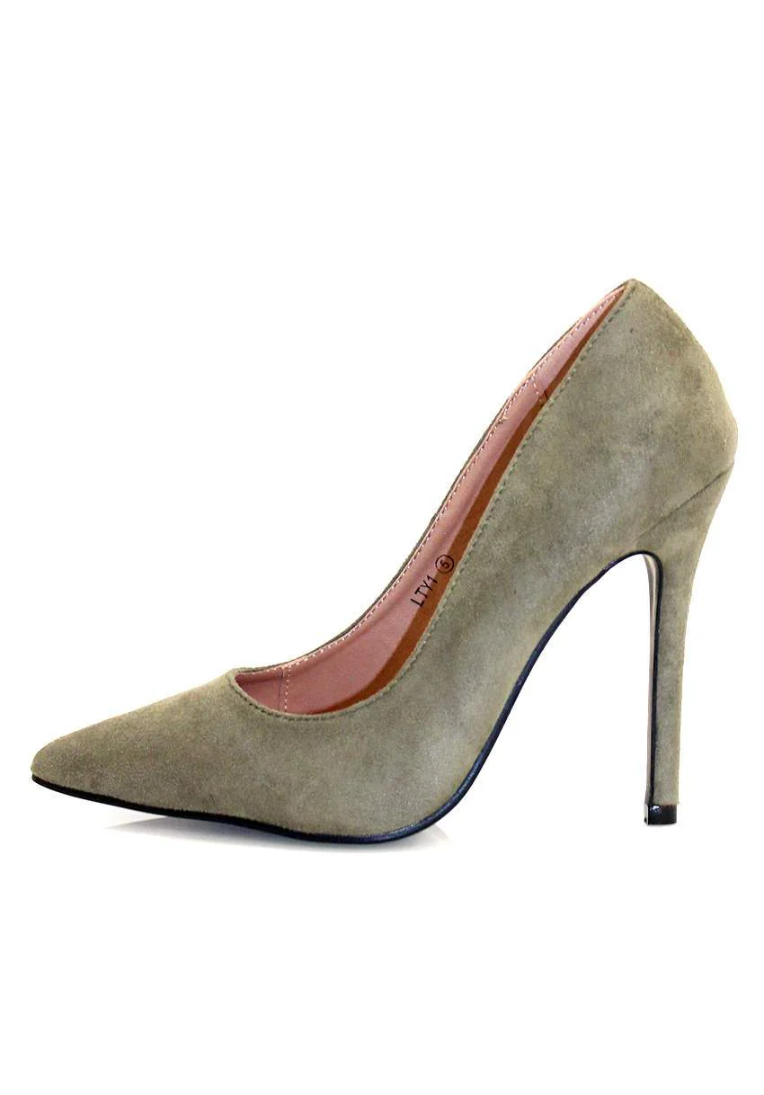 Khaki Suede Court Heels - Image 2