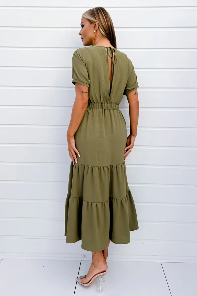 Khaki Twist Front Maxi Smock Dress - Image 4