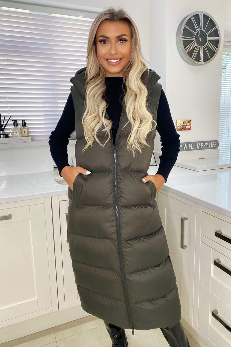 Khaki Zip Up Hooded Gilet - Image 3