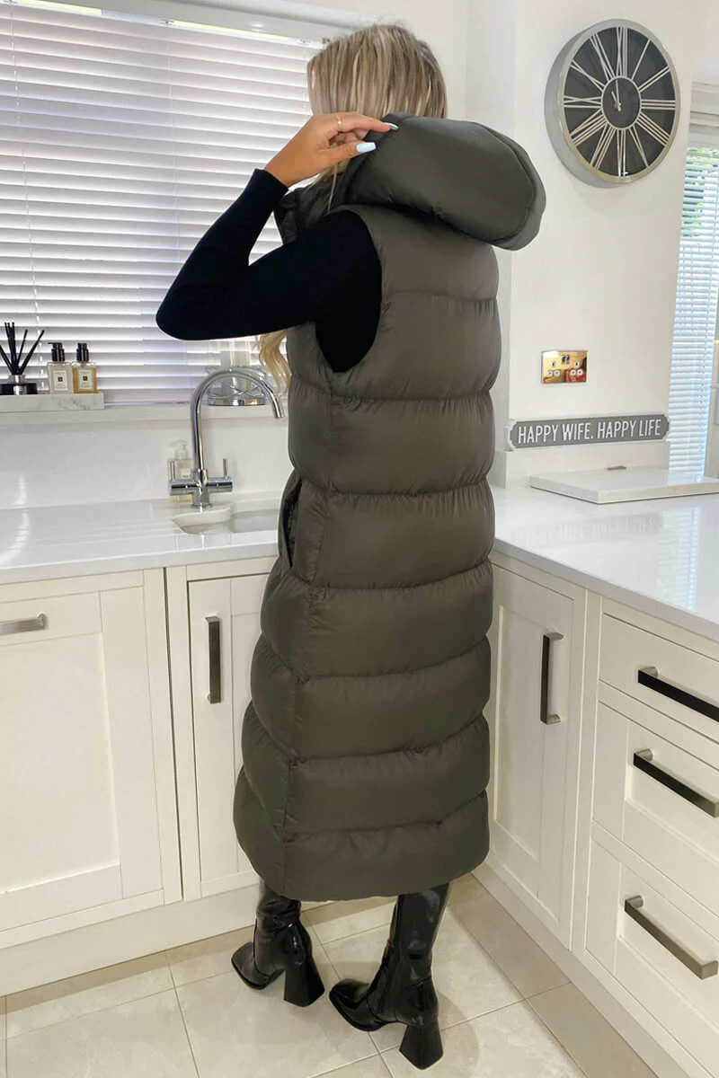 Khaki Zip Up Hooded Gilet - Image 4