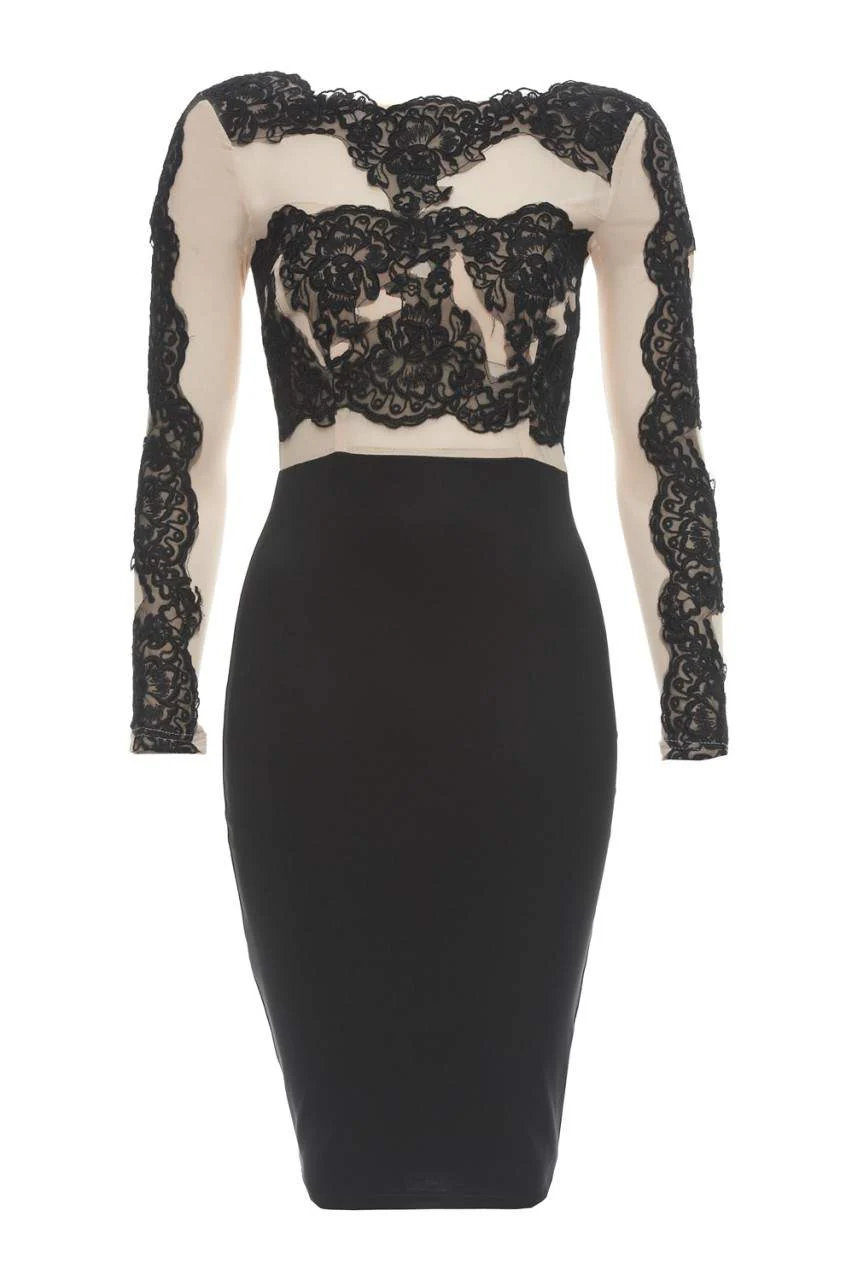 Lace And Mesh Contrast Midi Dress - Image 5