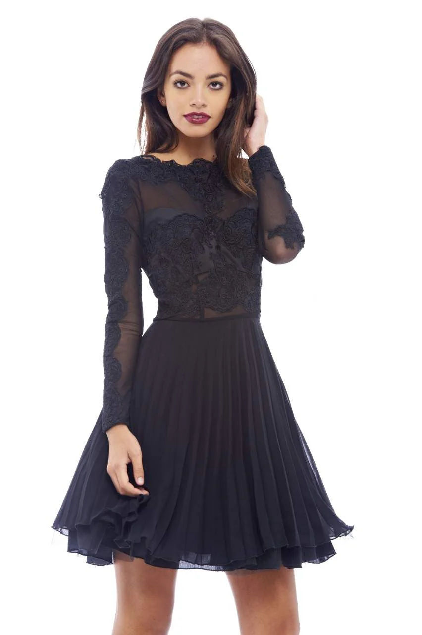 Lace Detail Pleated Skater Dress - Image 3