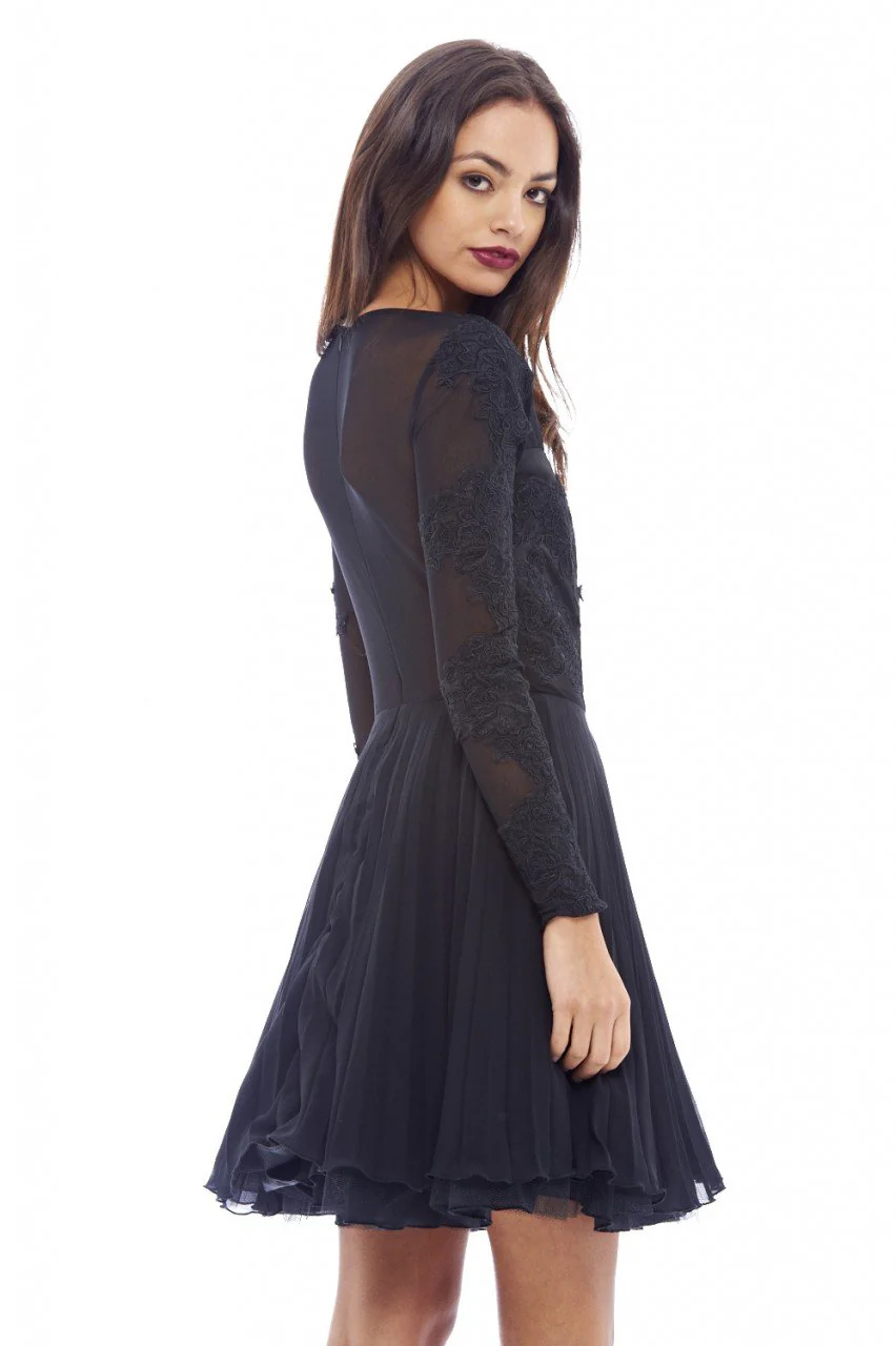 Lace Detail Pleated Skater Dress - Image 4