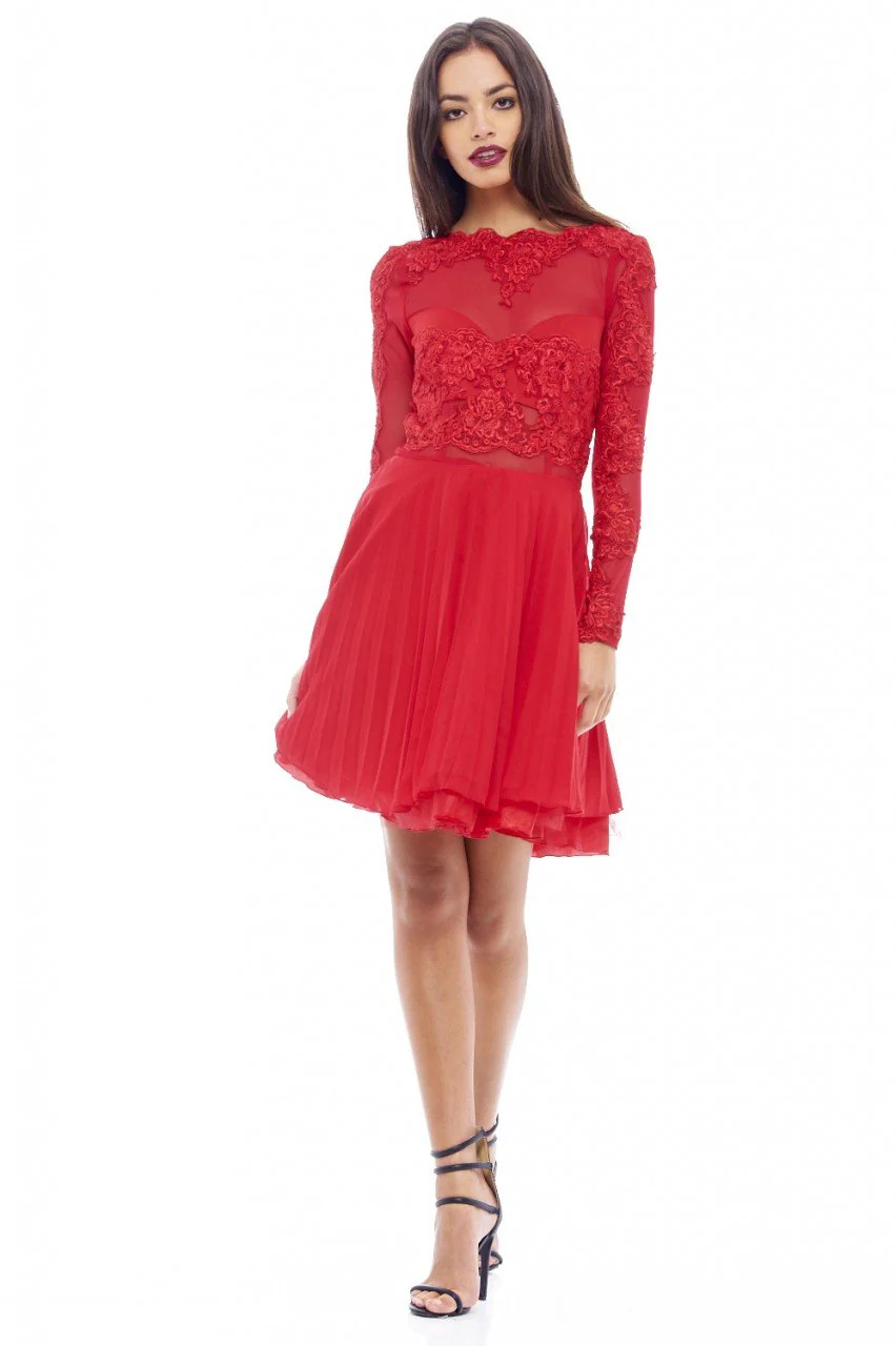 Lace Detail Pleated Skater Dress - Image 2