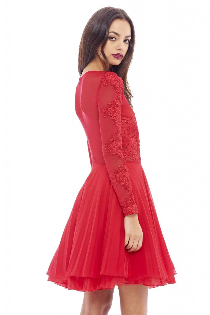 Lace Detail Pleated Skater Dress - Image 3
