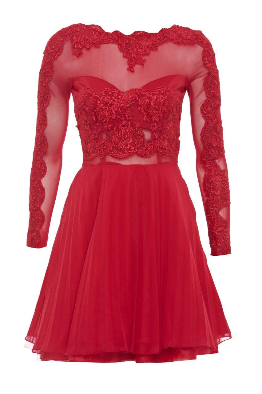 Lace Detail Pleated Skater Dress - Image 4