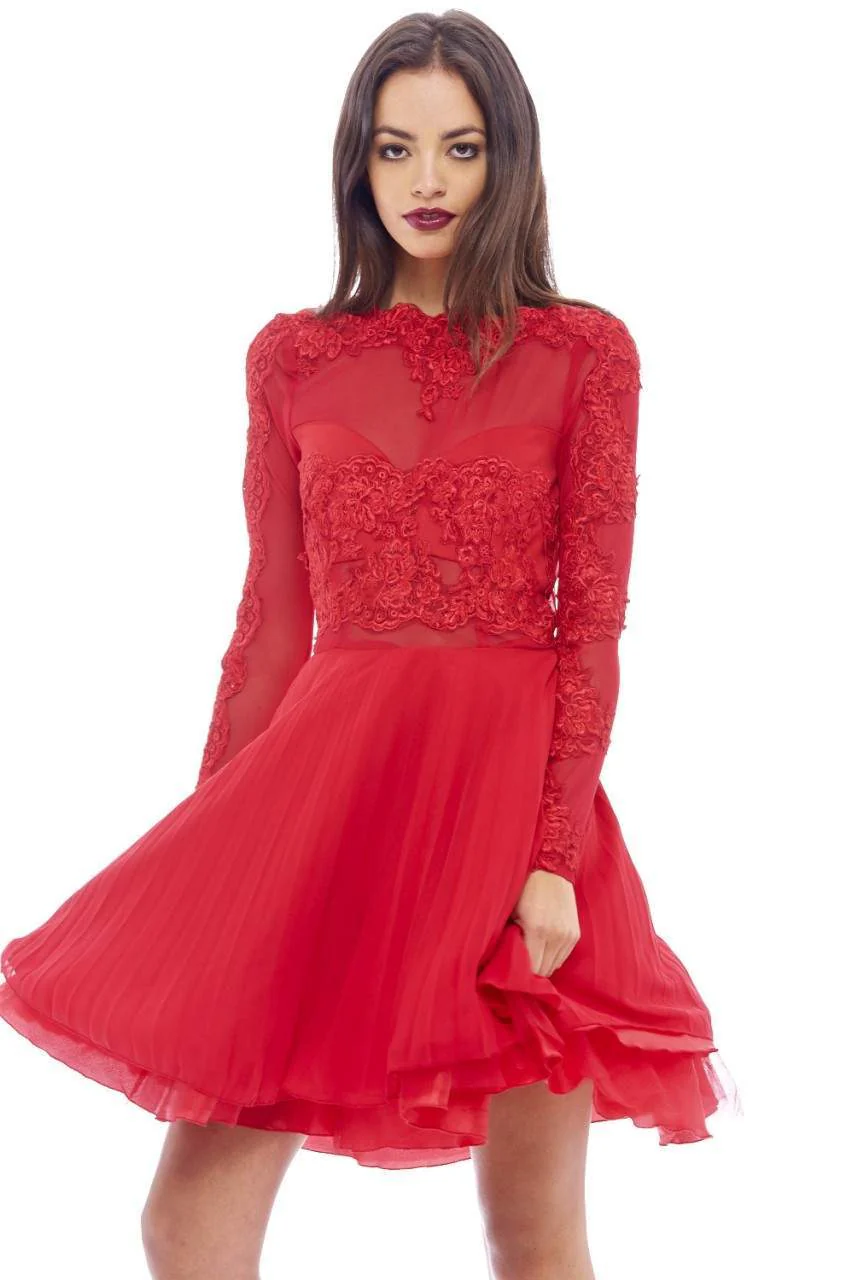 Lace Detail Pleated Skater Dress - Image 6