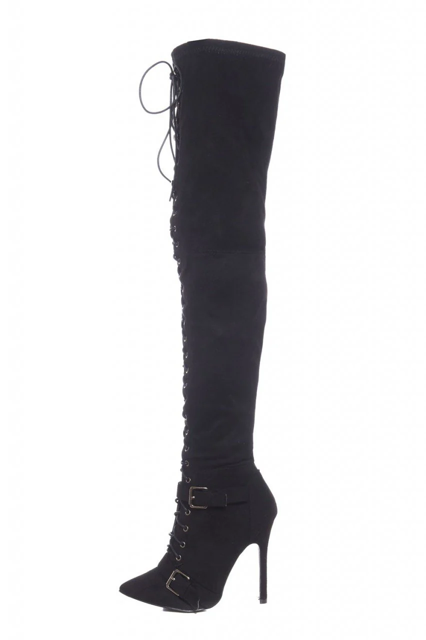 Lace Up Buckled Knee High Boots - Image 2