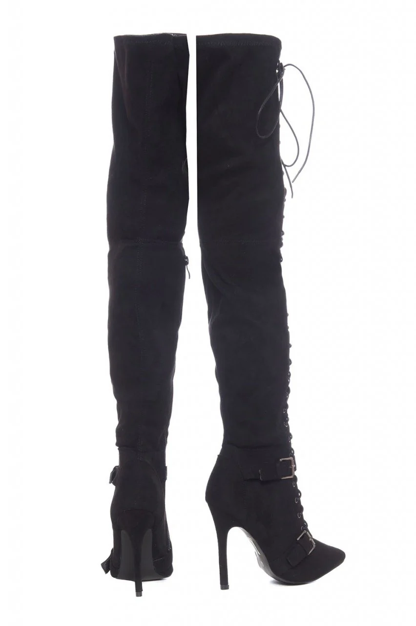 Lace Up Buckled Knee High Boots - Image 3