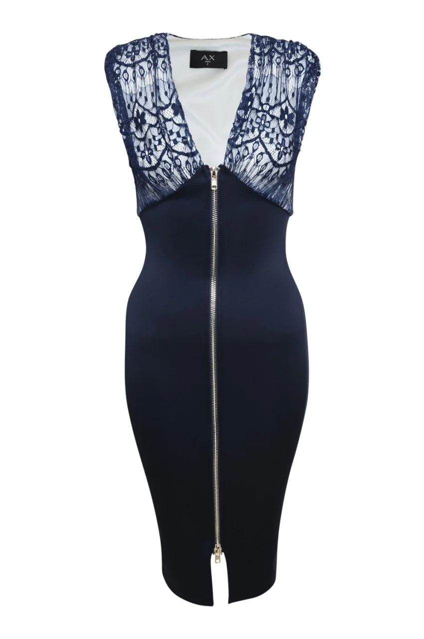 Lace Zip Front Bodycon Dress - Image 5