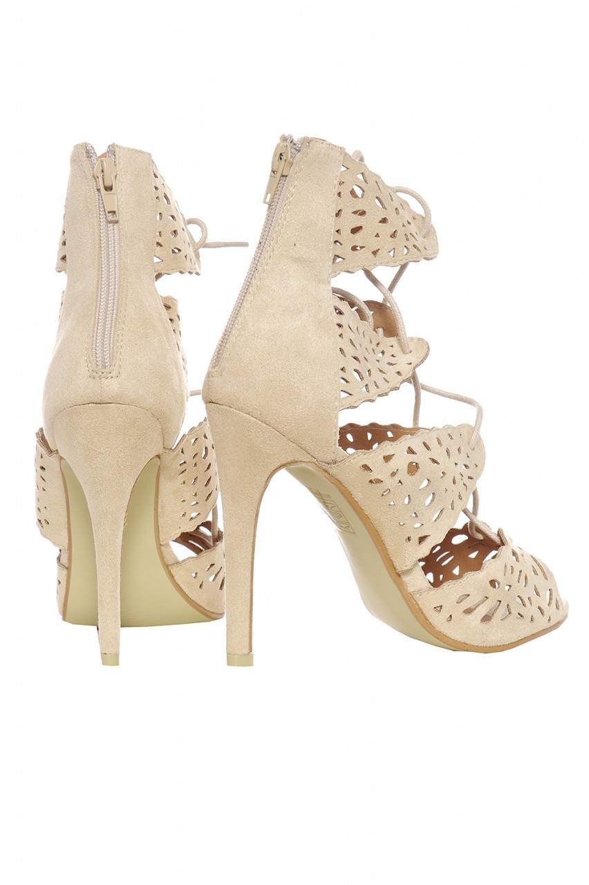 Laser  Cut Lace Up Heels - Image 3