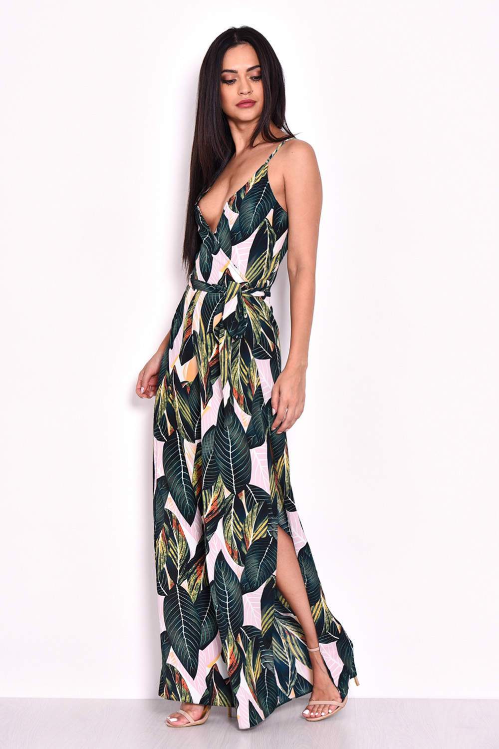 Leaf Print Wrap Front Jumpsuit - Image 2