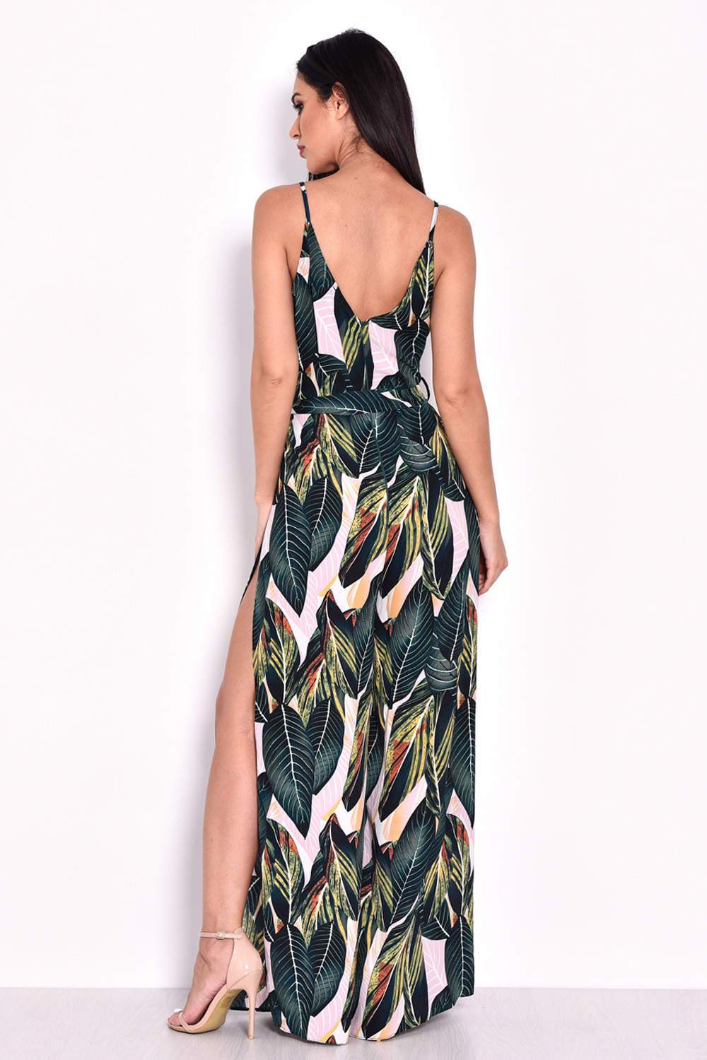 Leaf Print Wrap Front Jumpsuit - Image 3