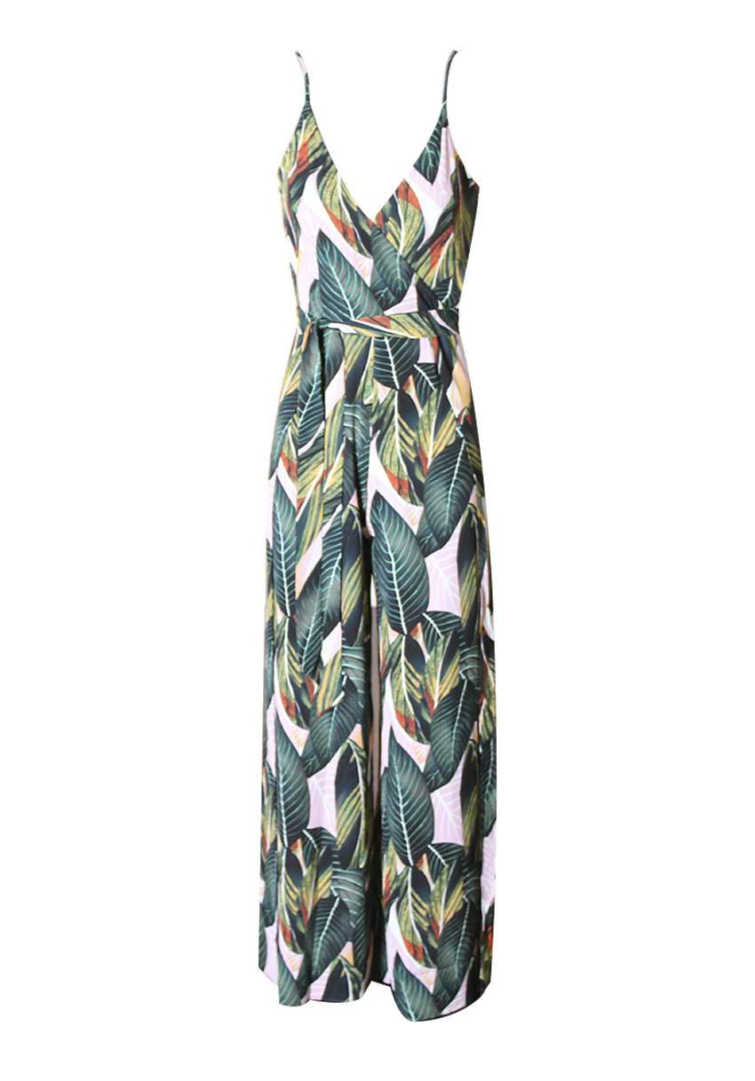 Leaf Print Wrap Front Jumpsuit - Image 4