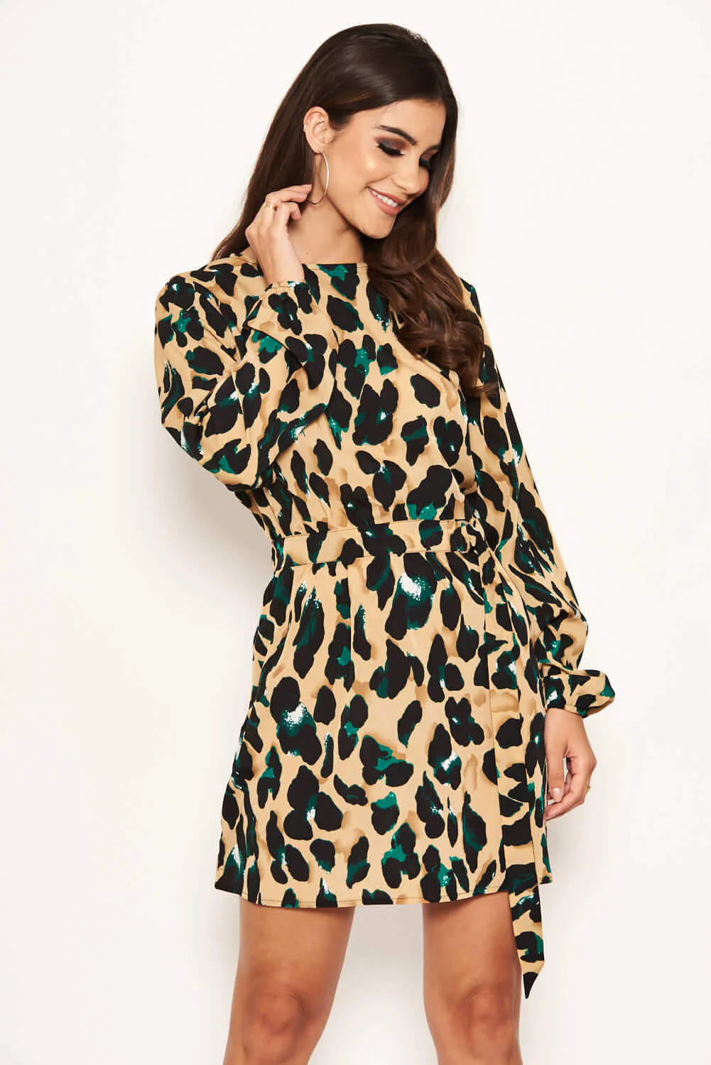 Leopard Print Buckle Waist Shift Dress - Image 3