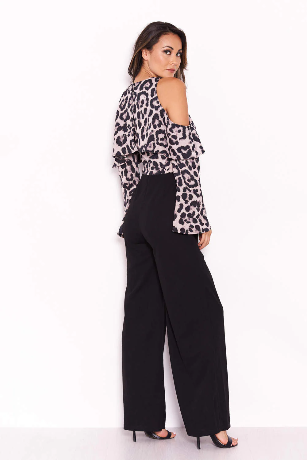 Leopard Print Cold Shoulder Jumpsuit With Ruffle Detail - Image 3