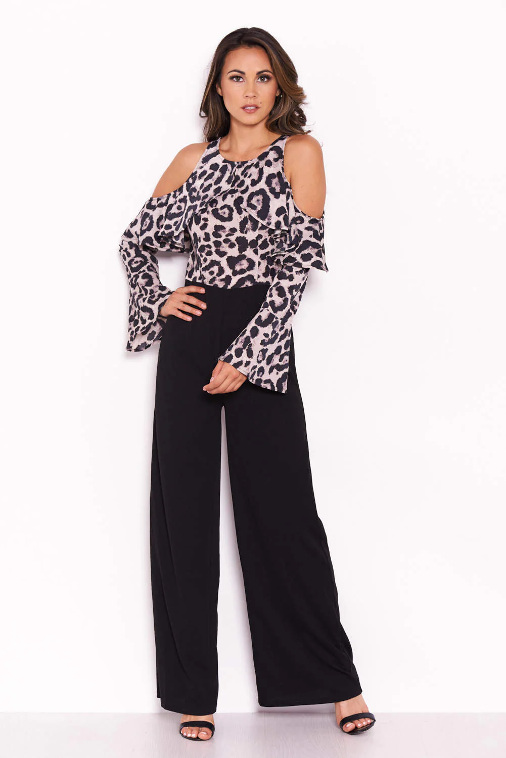 Leopard Print Cold Shoulder Jumpsuit With Ruffle Detail - Image 5