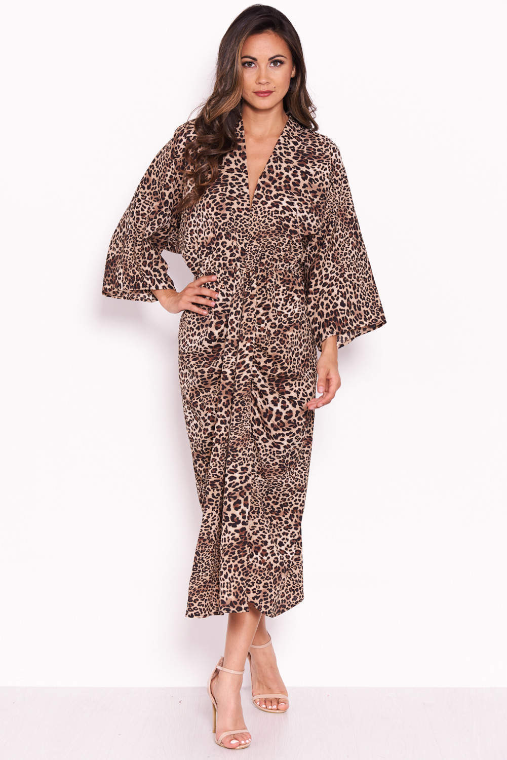 Leopard Print Elasticated Waist Midi Wrap Dress - Image 5