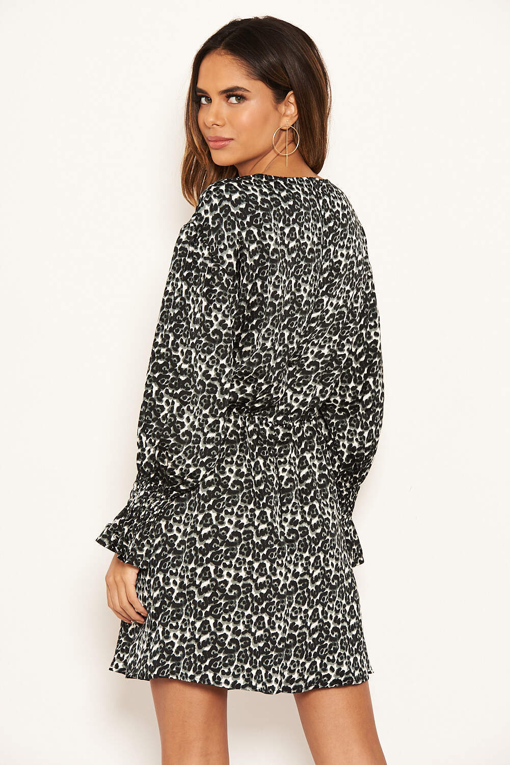 Leopard Print Gathered Skater Dress - Image 5