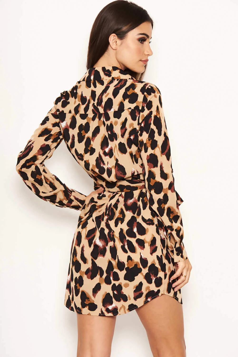 Leopard Print Tie Waist Shirt Dress - Image 5