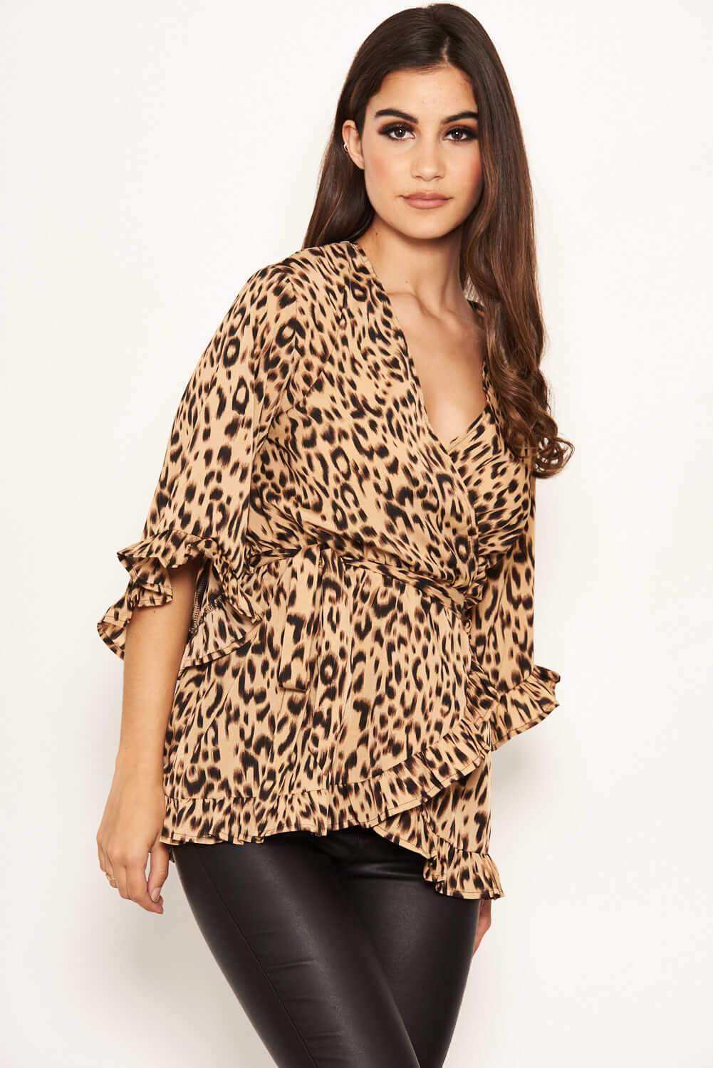 Leopard Print Wrap Top - Image 2