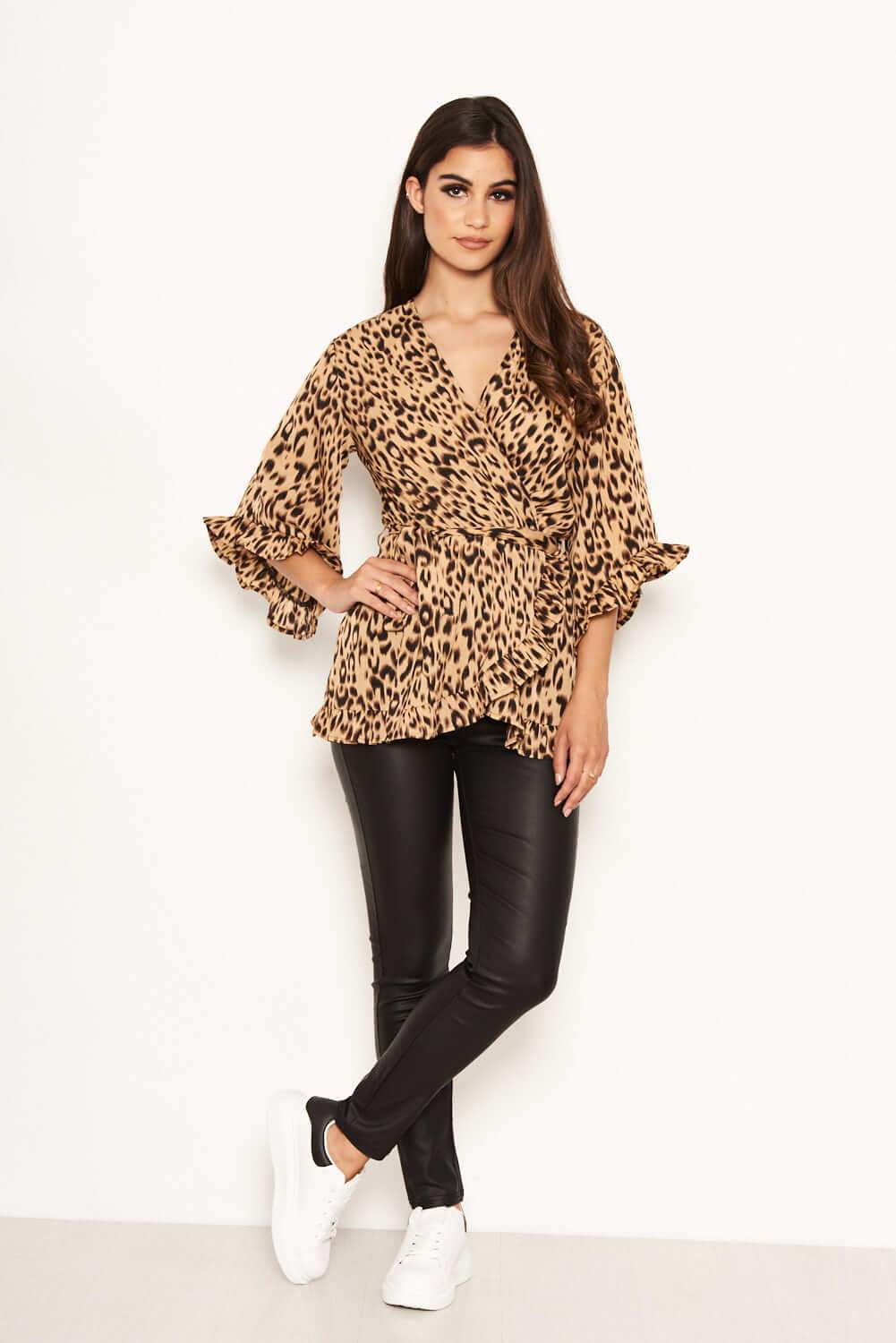 Leopard Print Wrap Top - Image 3