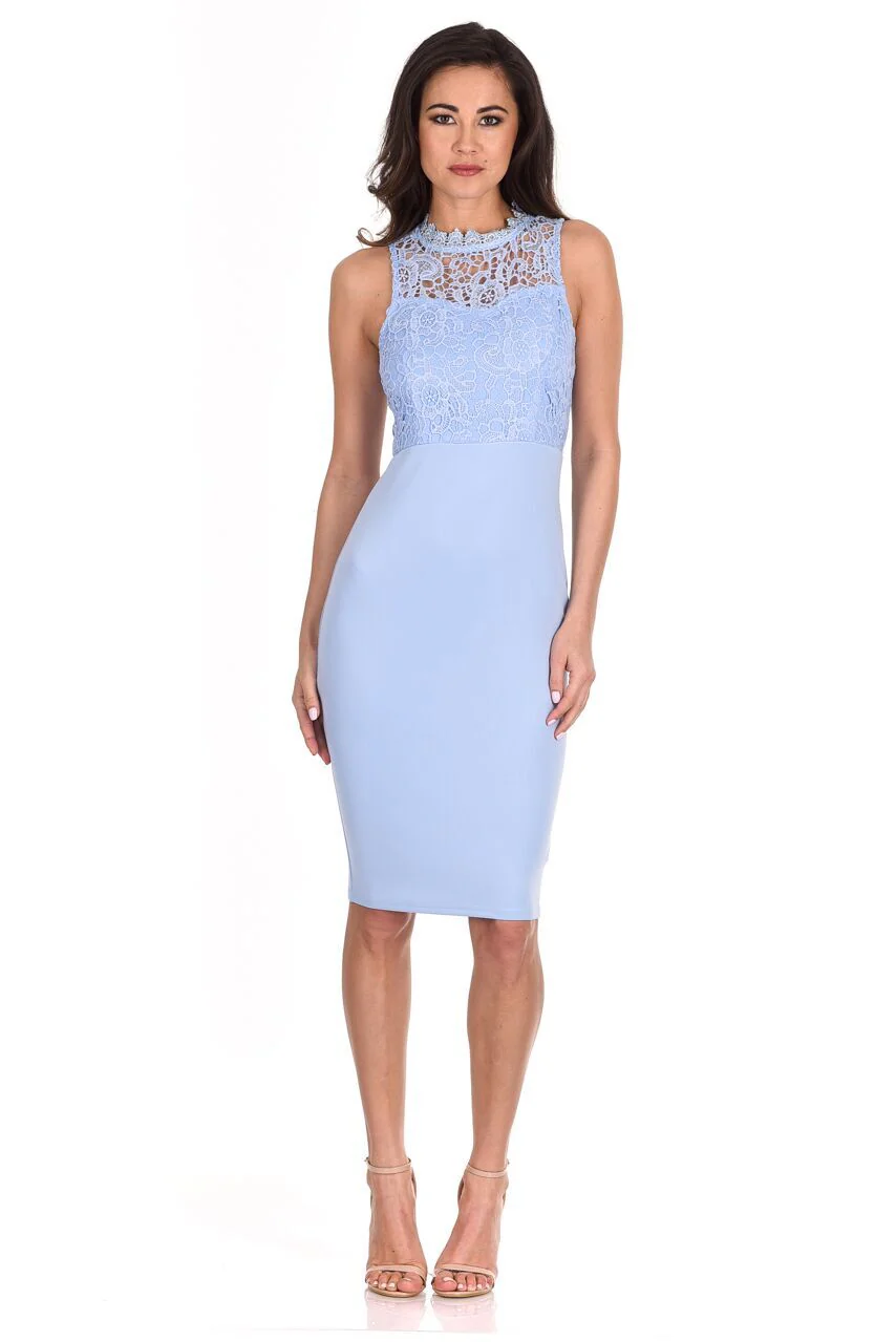 Light Blue Crochet Bodycon Dress - Image 2