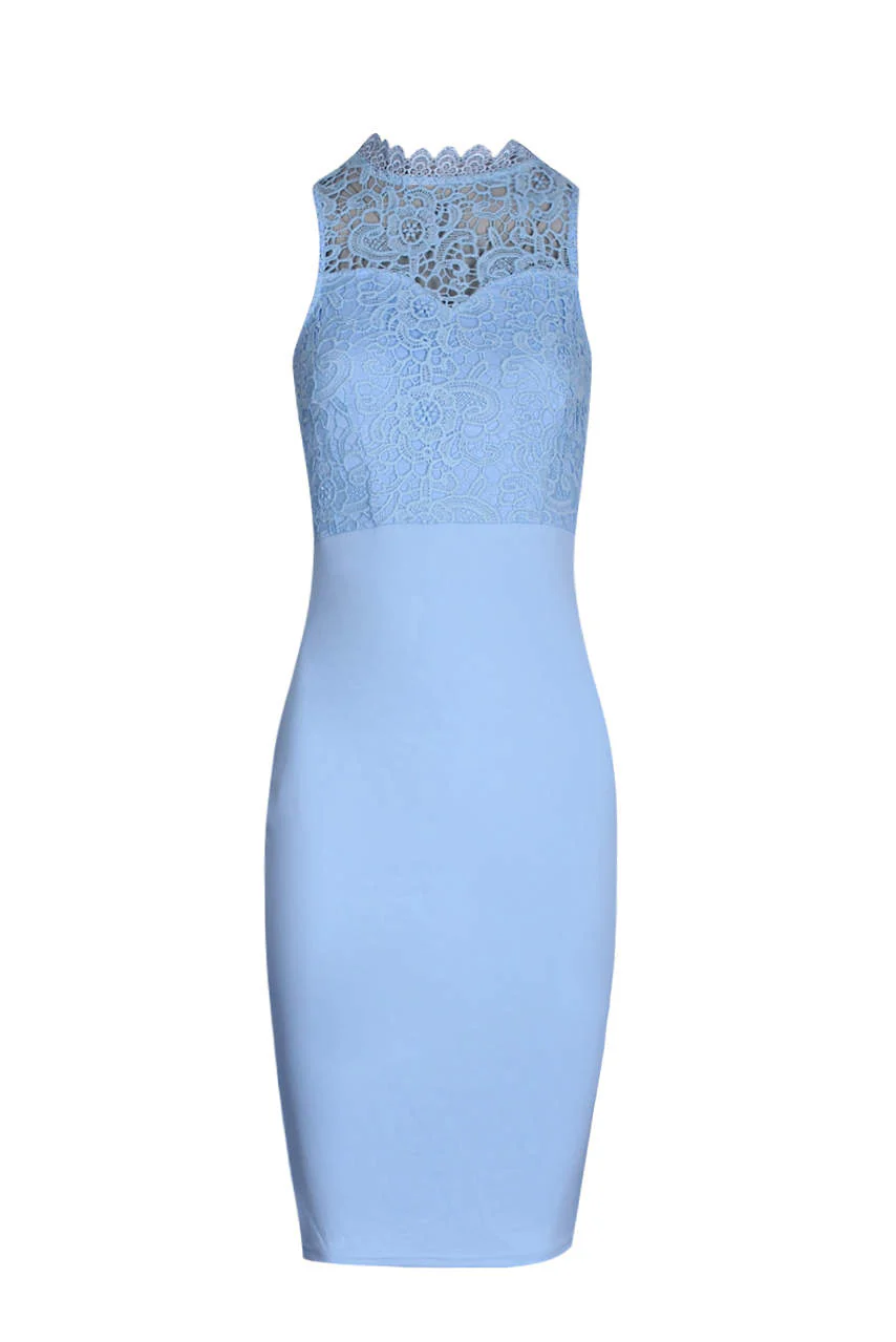 Light Blue Crochet Bodycon Dress - Image 4