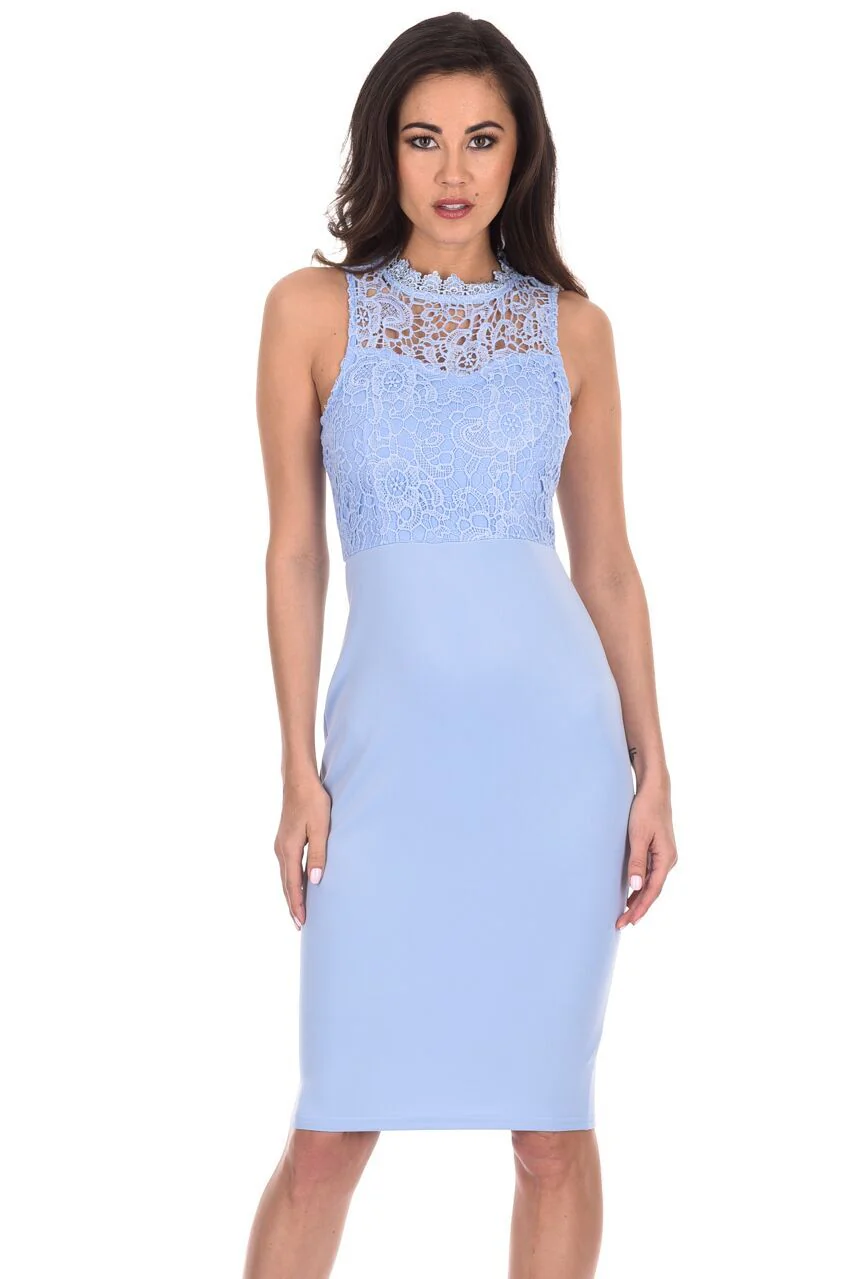 Light Blue Crochet Bodycon Dress - Image 5