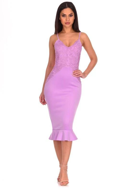Lilac Crochet Detail Frill Midi Dress - Image 2