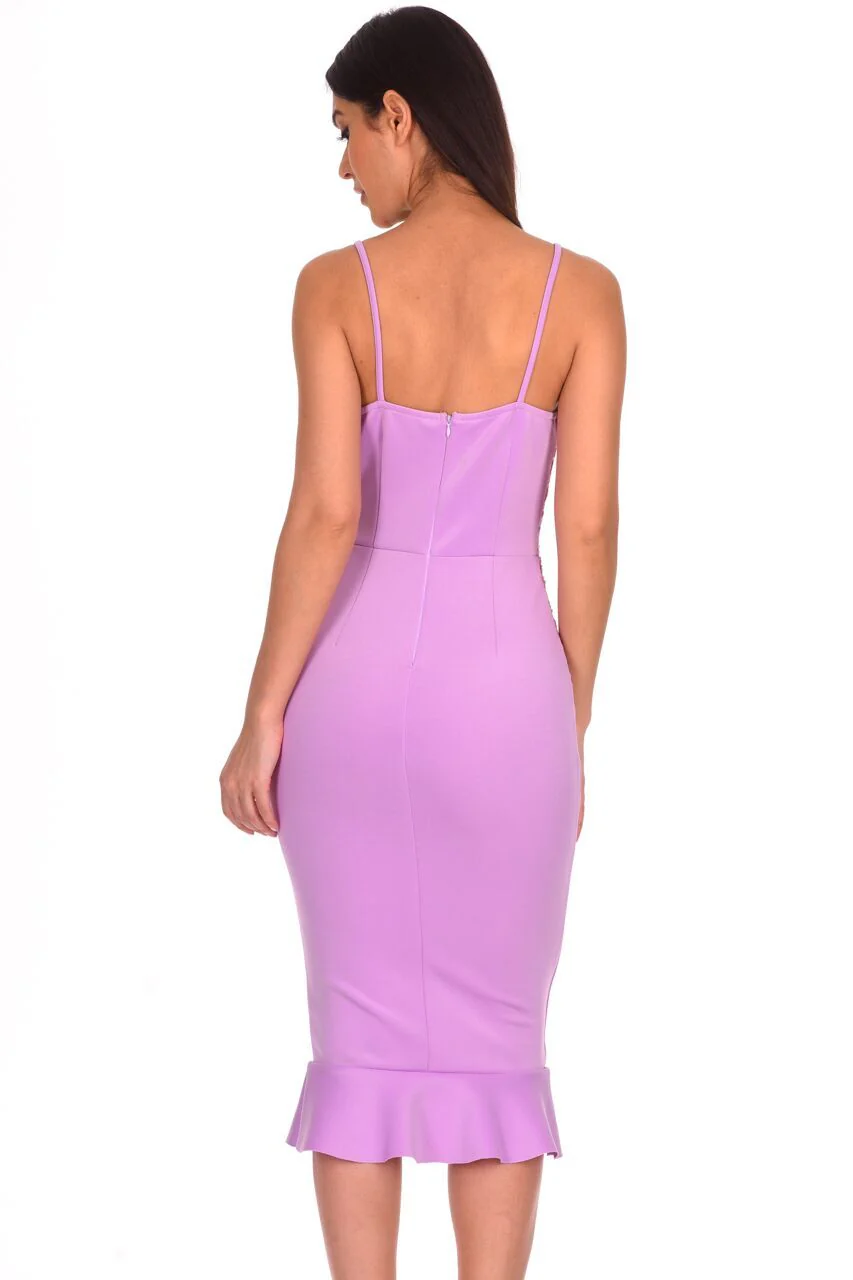 Lilac Crochet Detail Frill Midi Dress - Image 3