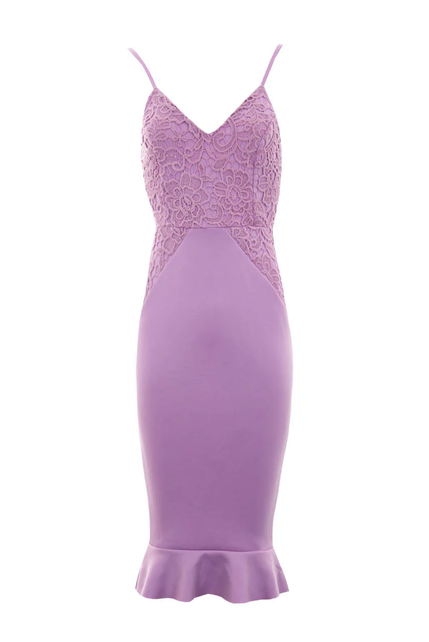 Lilac Crochet Detail Frill Midi Dress - Image 4