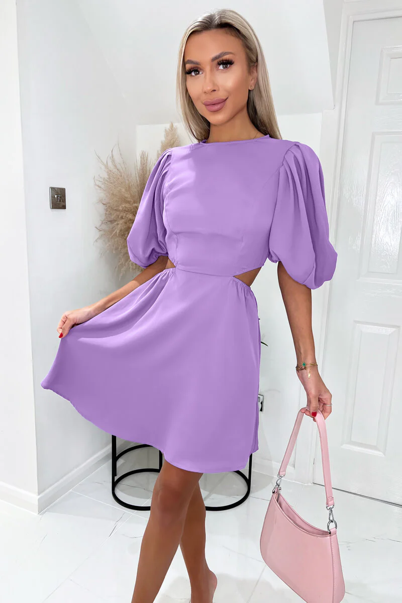 Lilac Cut Out Round Neck Mini Dress - Image 2