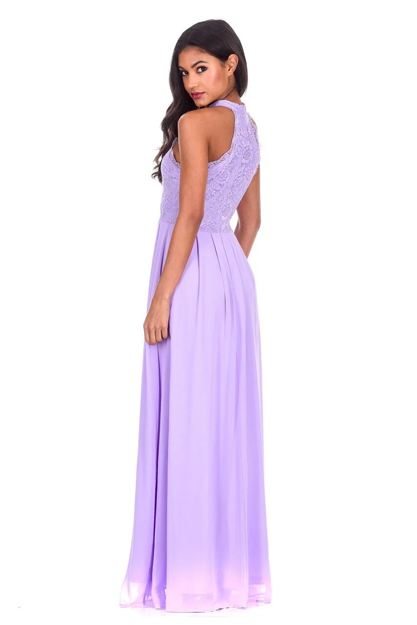 Lilac Lace Choker Neck Maxi Dress - Image 3