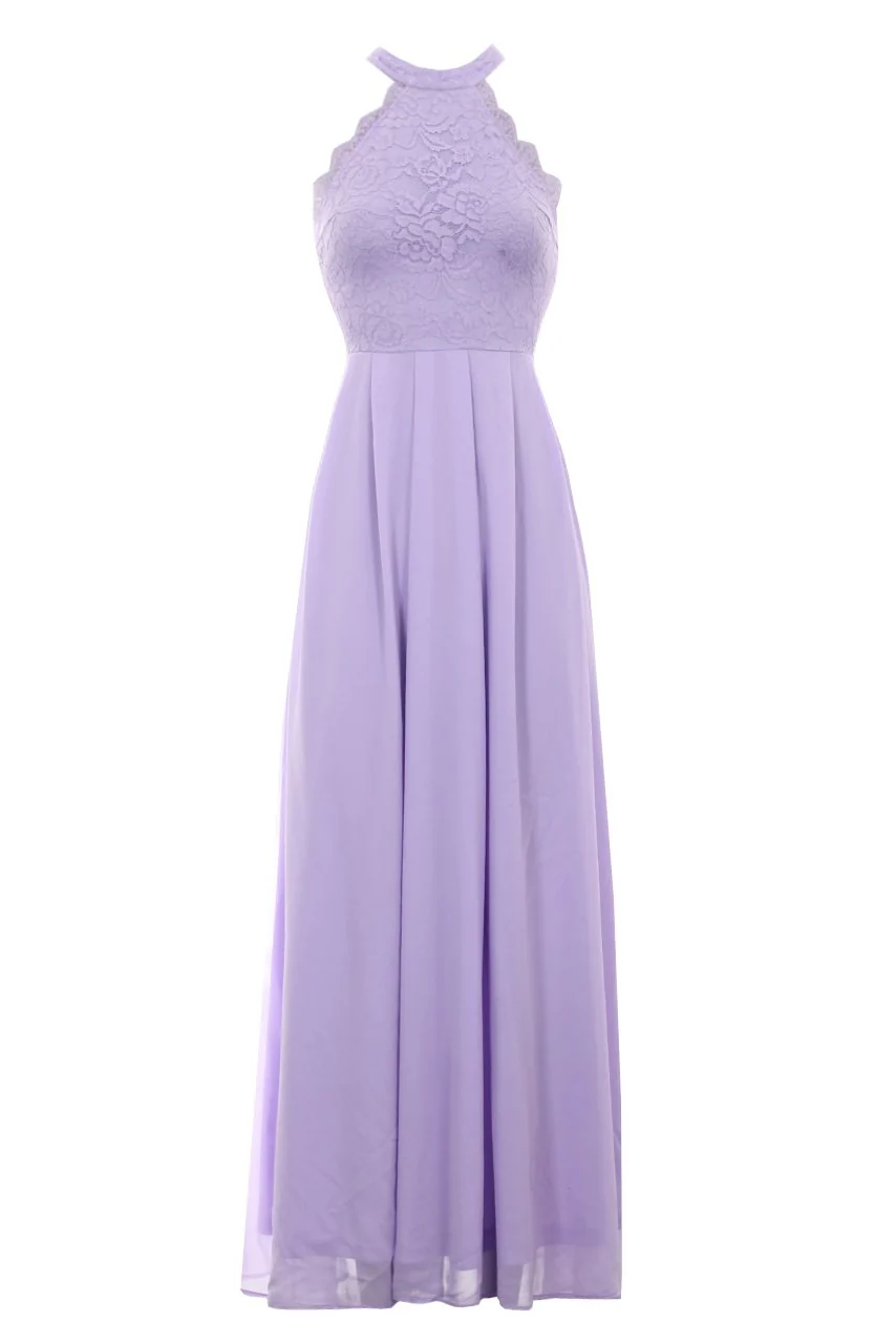 Lilac Lace Choker Neck Maxi Dress - Image 4