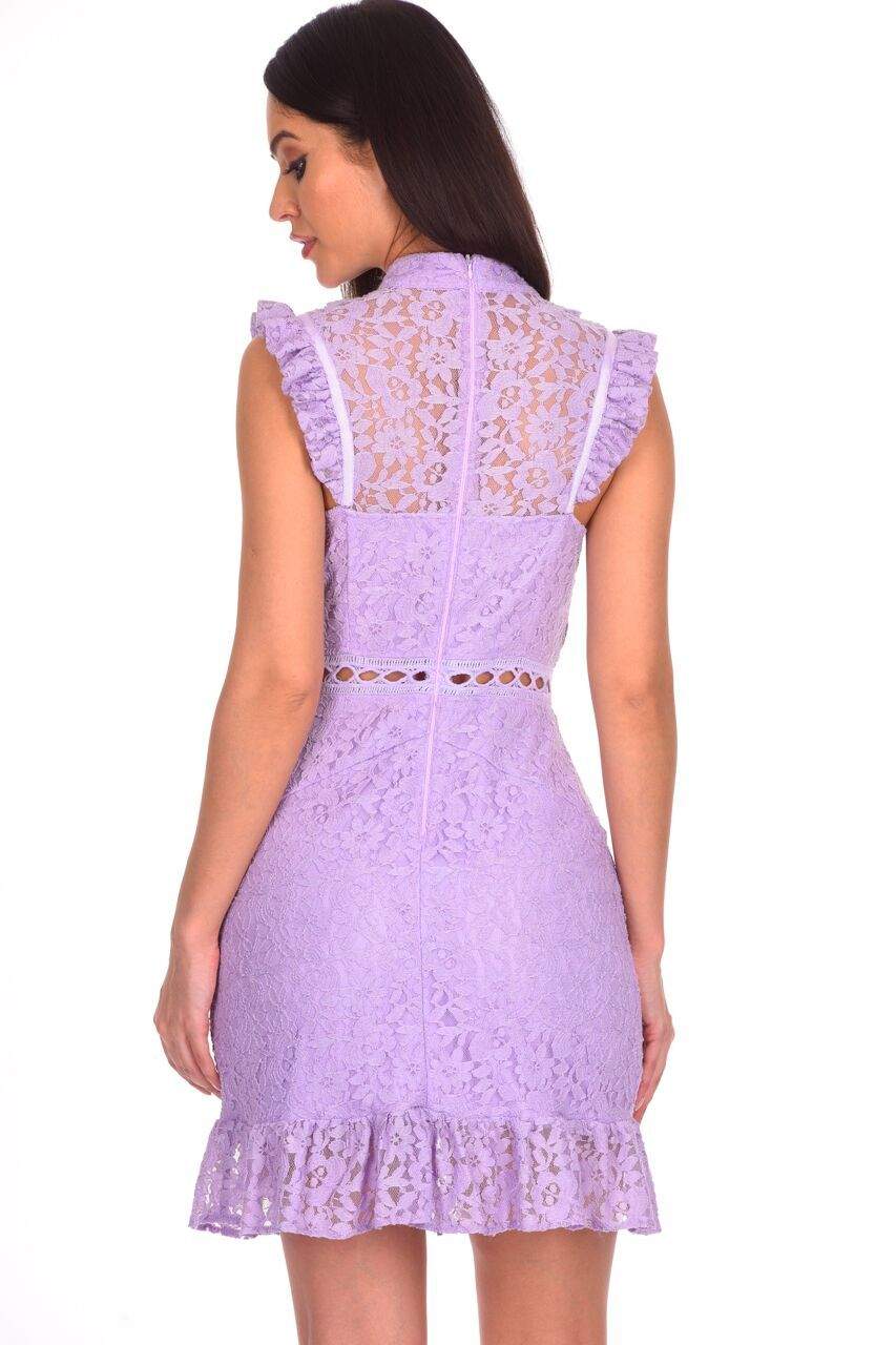 Lilac Lace Frill Detail Dress - Image 3