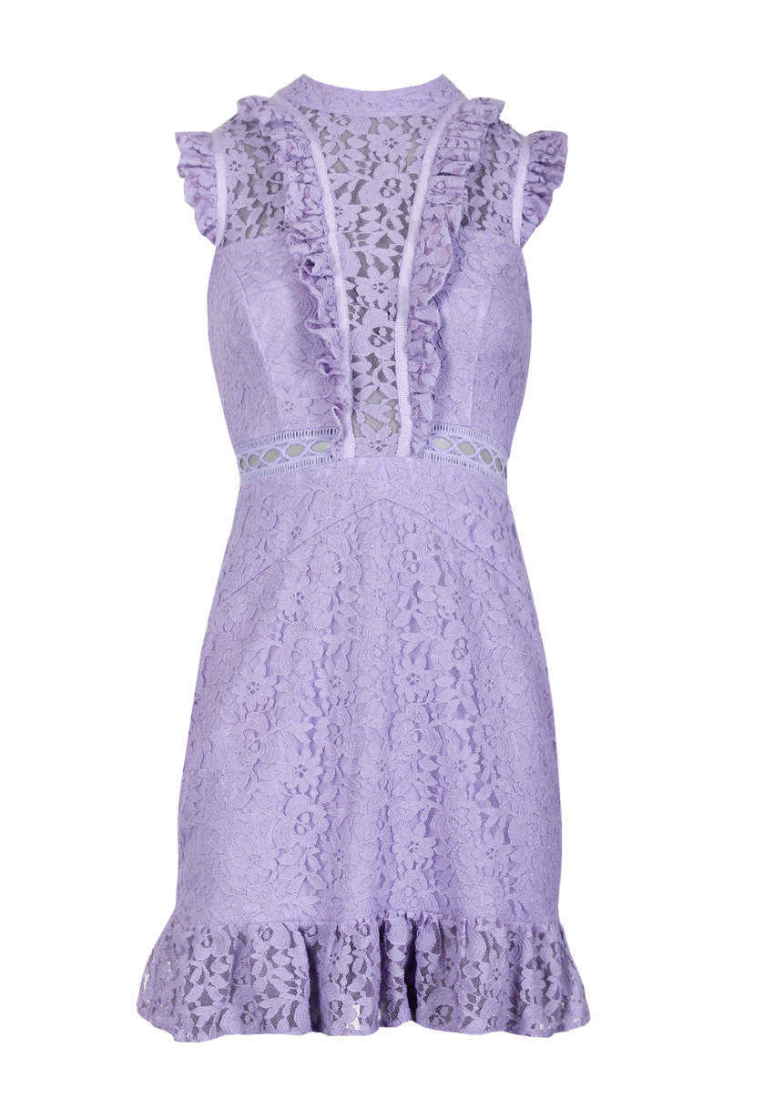 Lilac Lace Frill Detail Dress - Image 4