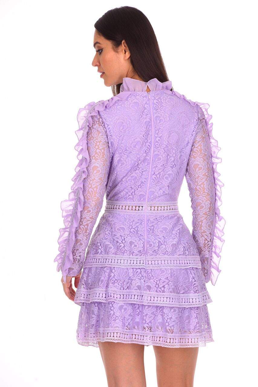 Lilac Lace Tiered Mini Dress - Image 2