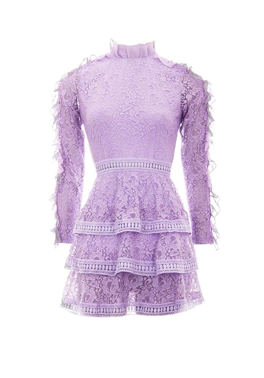 Lilac Lace Tiered Mini Dress - Image 3