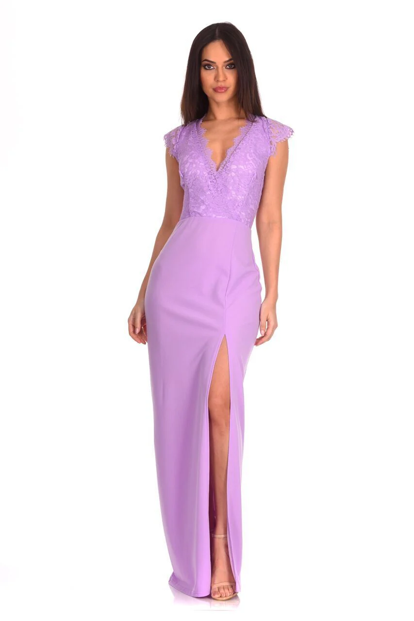 Lilac Lace Wrap Over Maxi Dress - Image 2