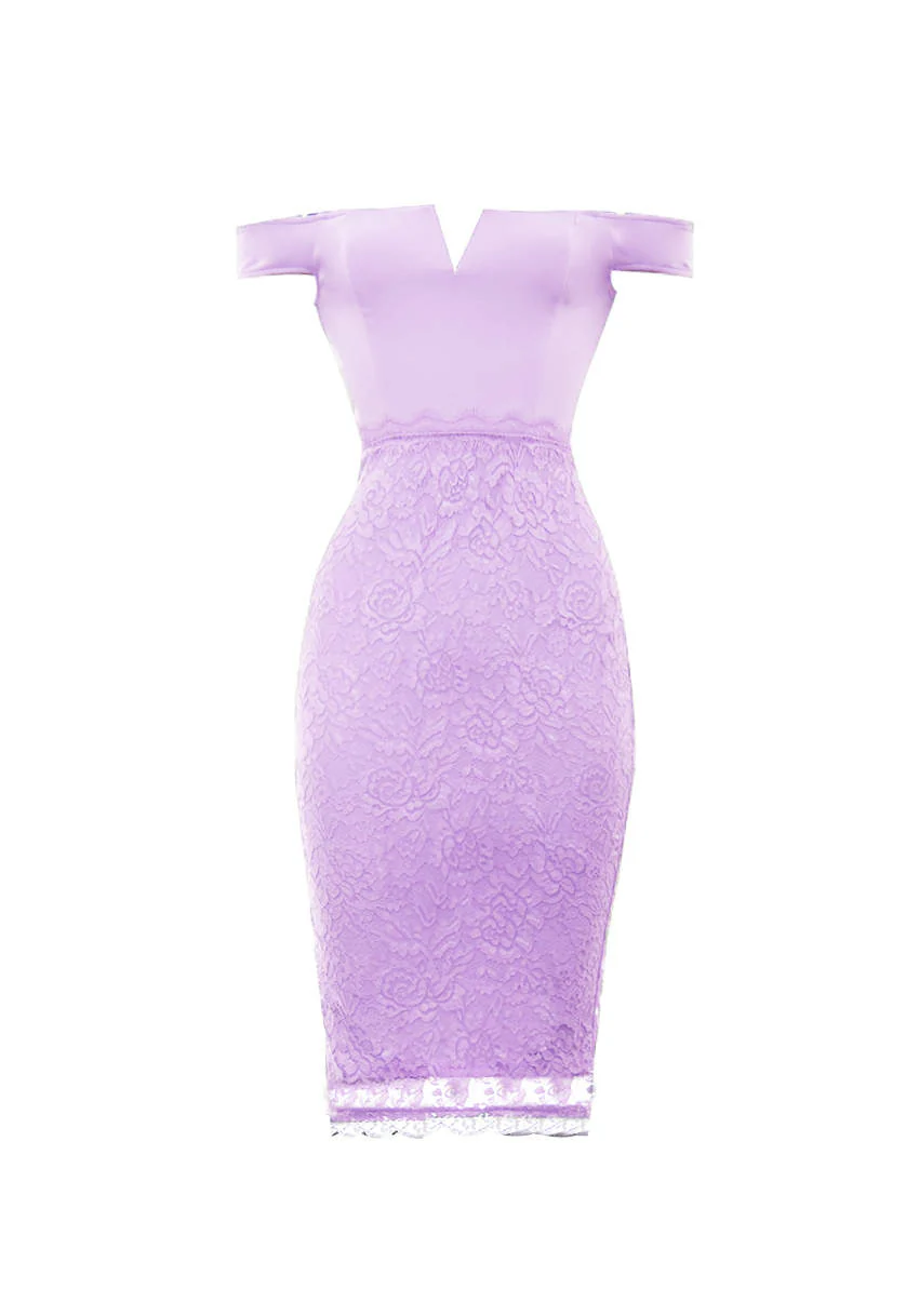 Lilac Notch Front Lace Detail Midi Dress - Image 4
