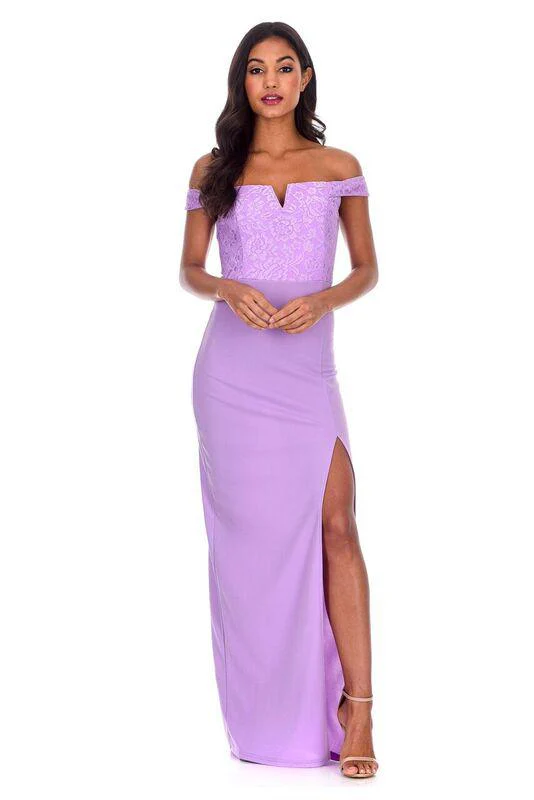 Lilac Notch Front Off The Shoulder Maxi dress - Image 2