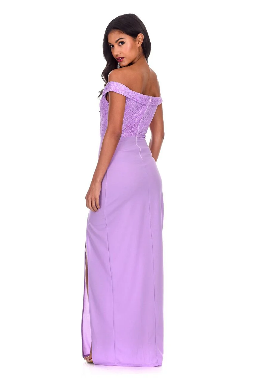 Lilac Notch Front Off The Shoulder Maxi dress - Image 3