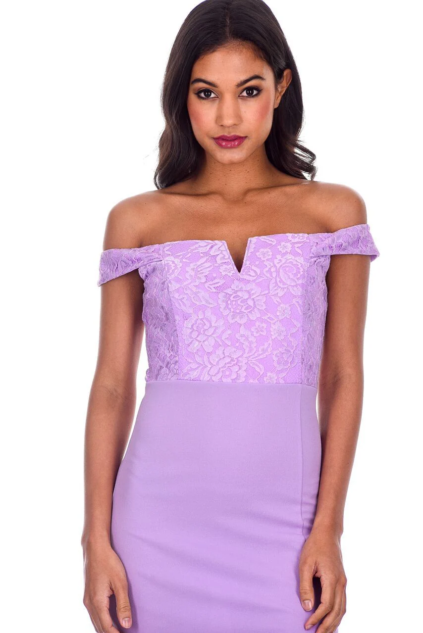 Lilac Notch Front Off The Shoulder Maxi dress - Image 5