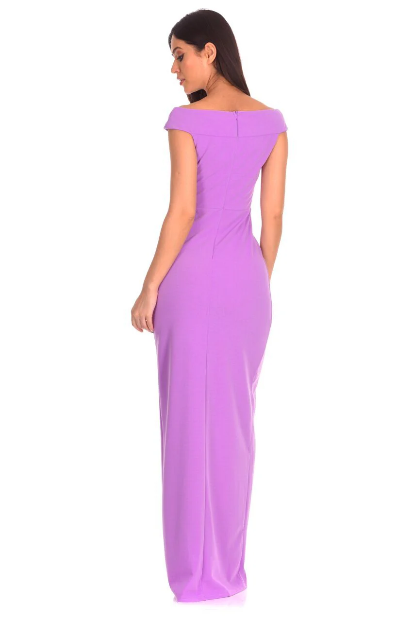 Lilac Off The Shoulder Side Split Maxi Dress - Image 3