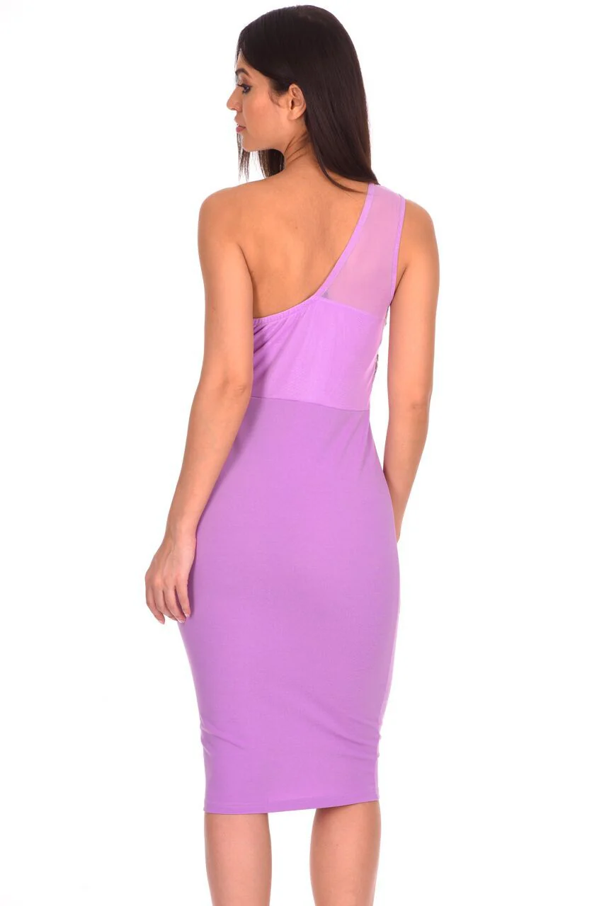 Lilac One Shoulder Sequin Embroidered Bodycon - Image 3