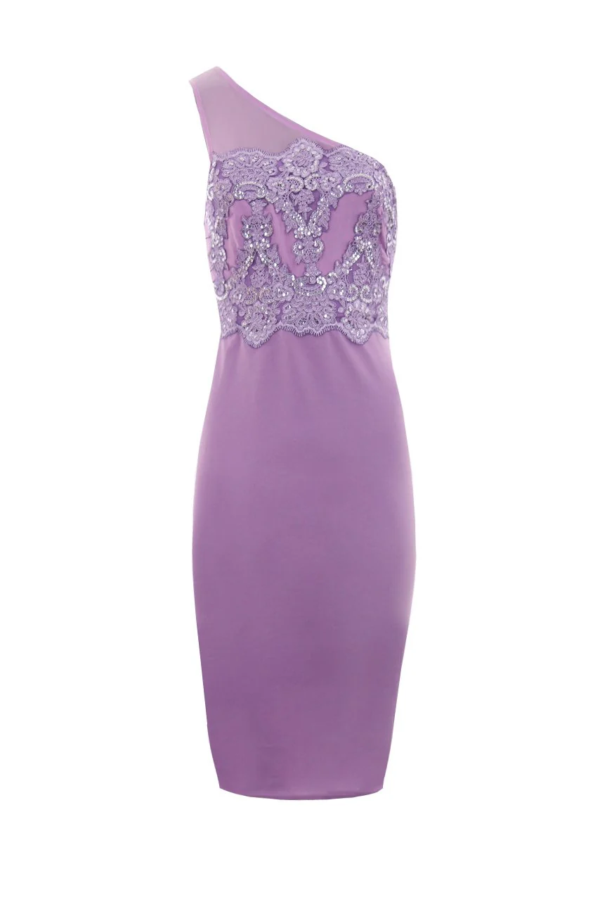 Lilac One Shoulder Sequin Embroidered Bodycon - Image 4