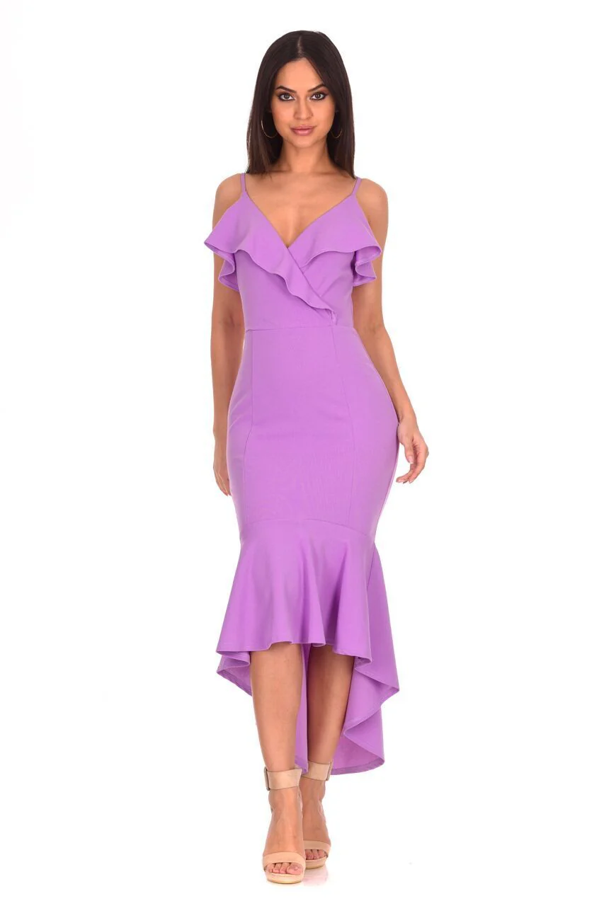 Lilac Wrap Fishtail Midi Dress - Image 2