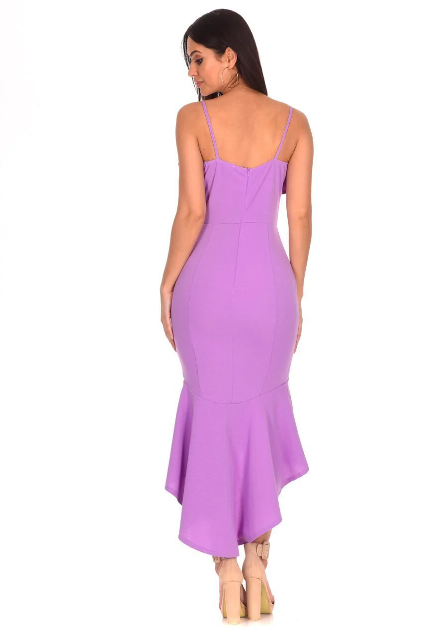 Lilac Wrap Fishtail Midi Dress - Image 3